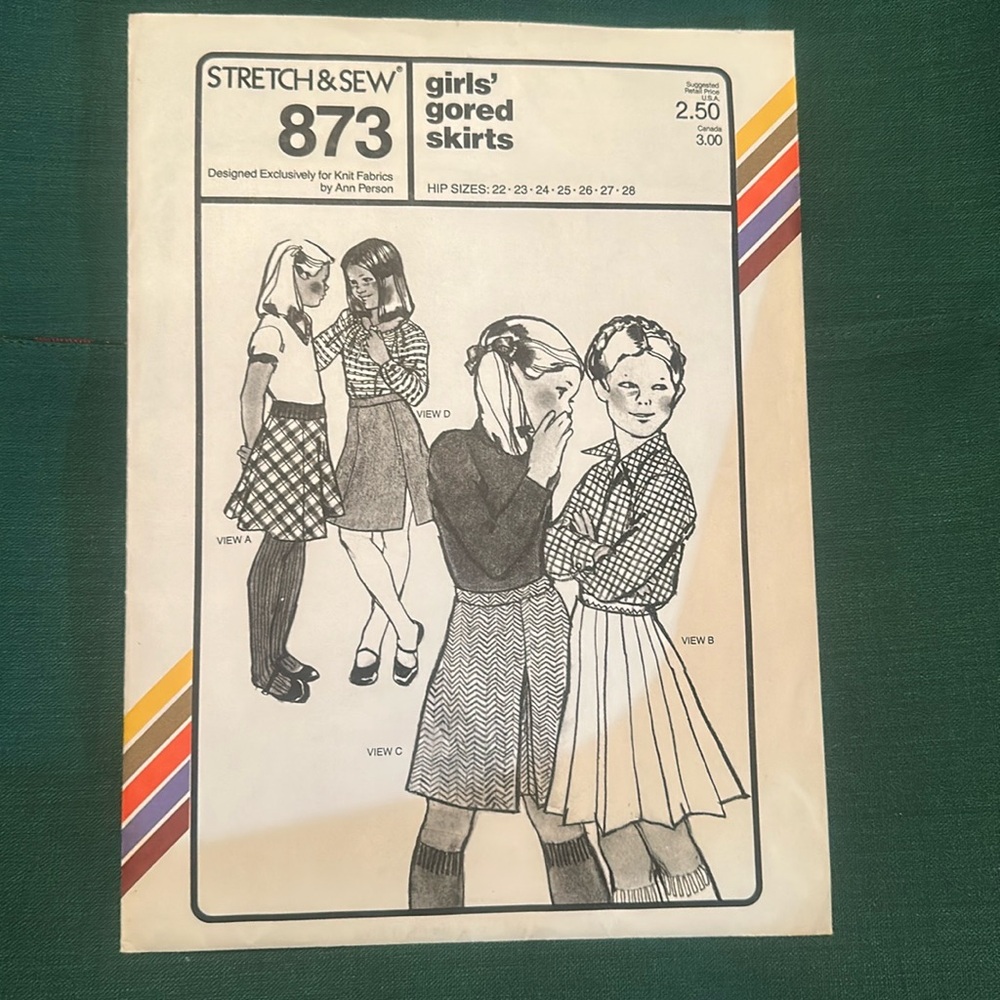 Vintage 1979 Sewing Pattern Stretch & Sew Ann Person girls’ gored skirts 873